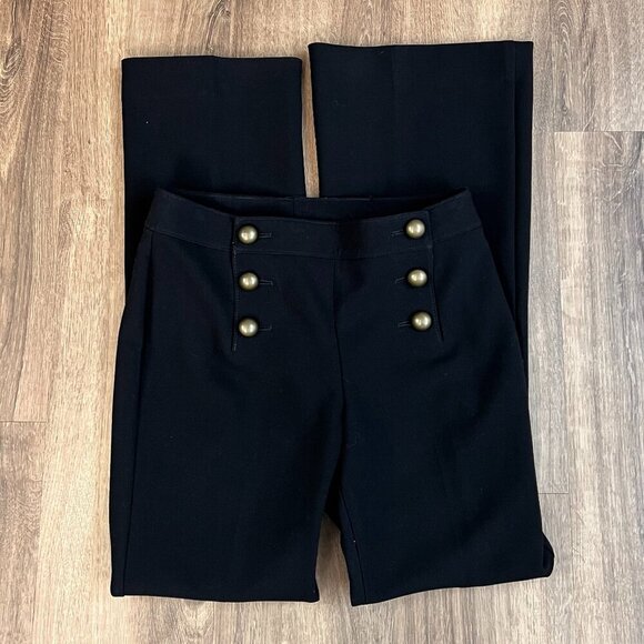 Express Retro Look Black 70’s Sailor High-Waisted Gold Button Flare Dress Pant 6 - Picture 10 of 11